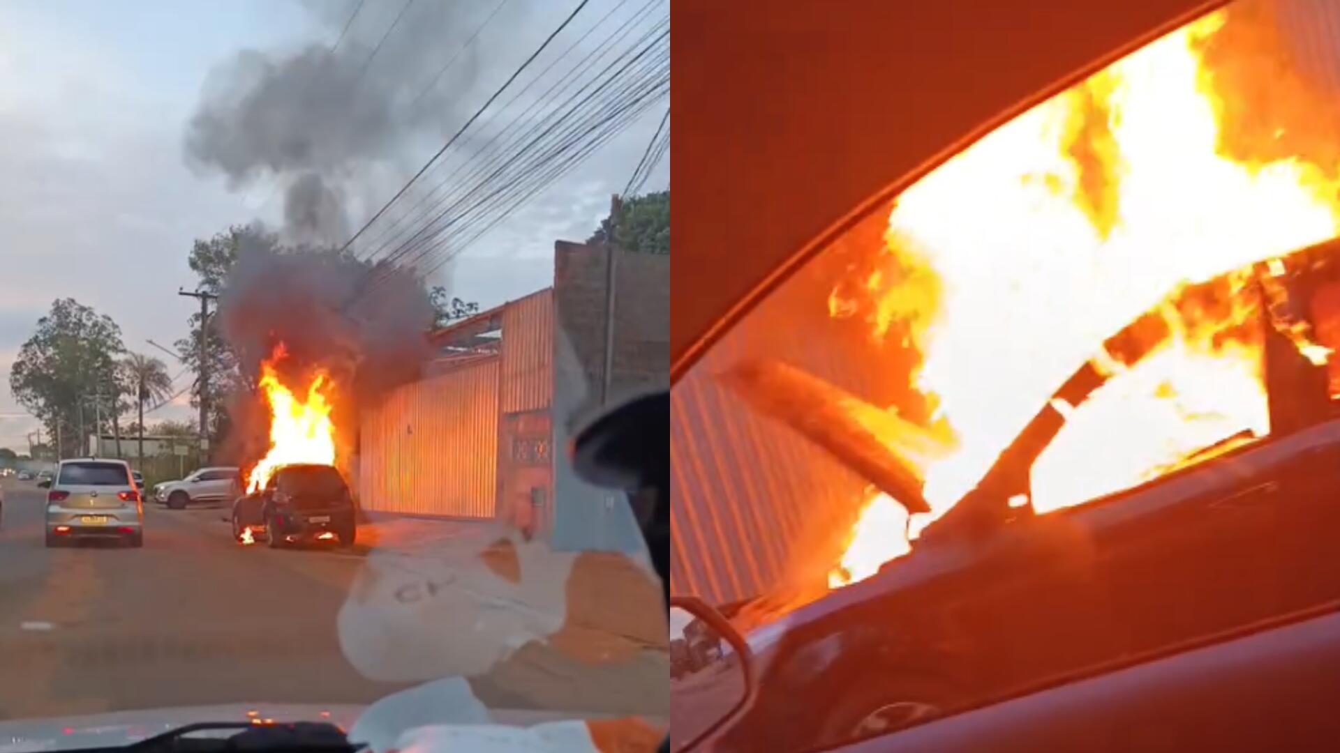 VÍDEO: Carro pega fogo e assusta motoristas na Três Barras