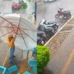 CLT sem um dia de paz: João quase sai ‘voando’ ao tentar salvar guarda-chuva de sorveteria