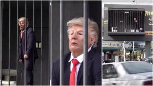 Instalação artística no Irã mostra homem vestido de Trump atrás das grades