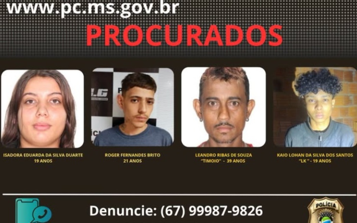 Polícia divulga cartaz com quatro procurados por homicídio em Dourados