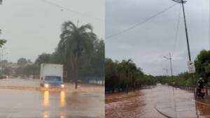 Lago do Amor volta a transbordar e trava trânsito na Avenida Senador Filinto Müller