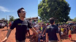Sertanejo Max Henrique distribui brinquedos para multidão de crianças em Campo Grande
