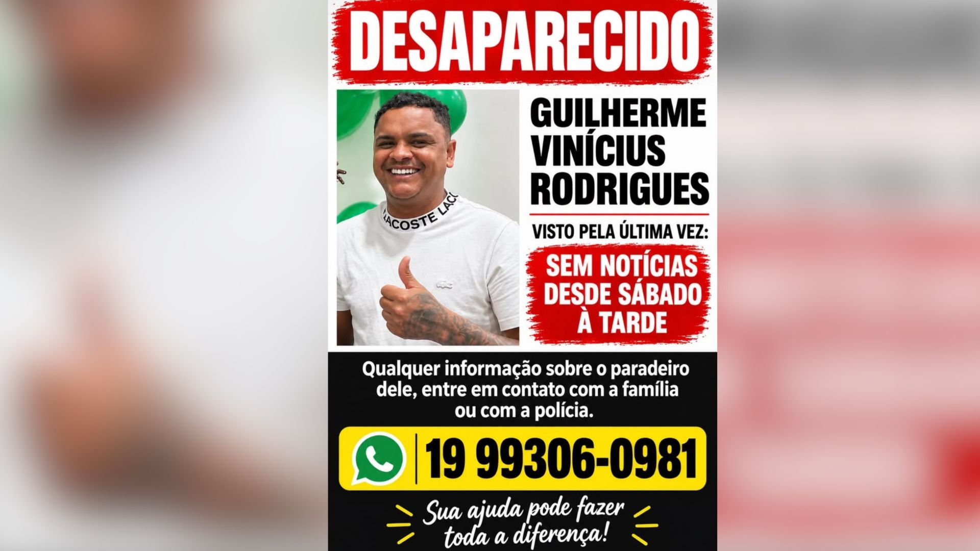 Família procura por rapaz que desapareceu quando viajava a trabalho em Ponta Porã