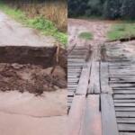 Tempestade provoca cratera em estrada de Amambai e eleva rio à altura de ponte